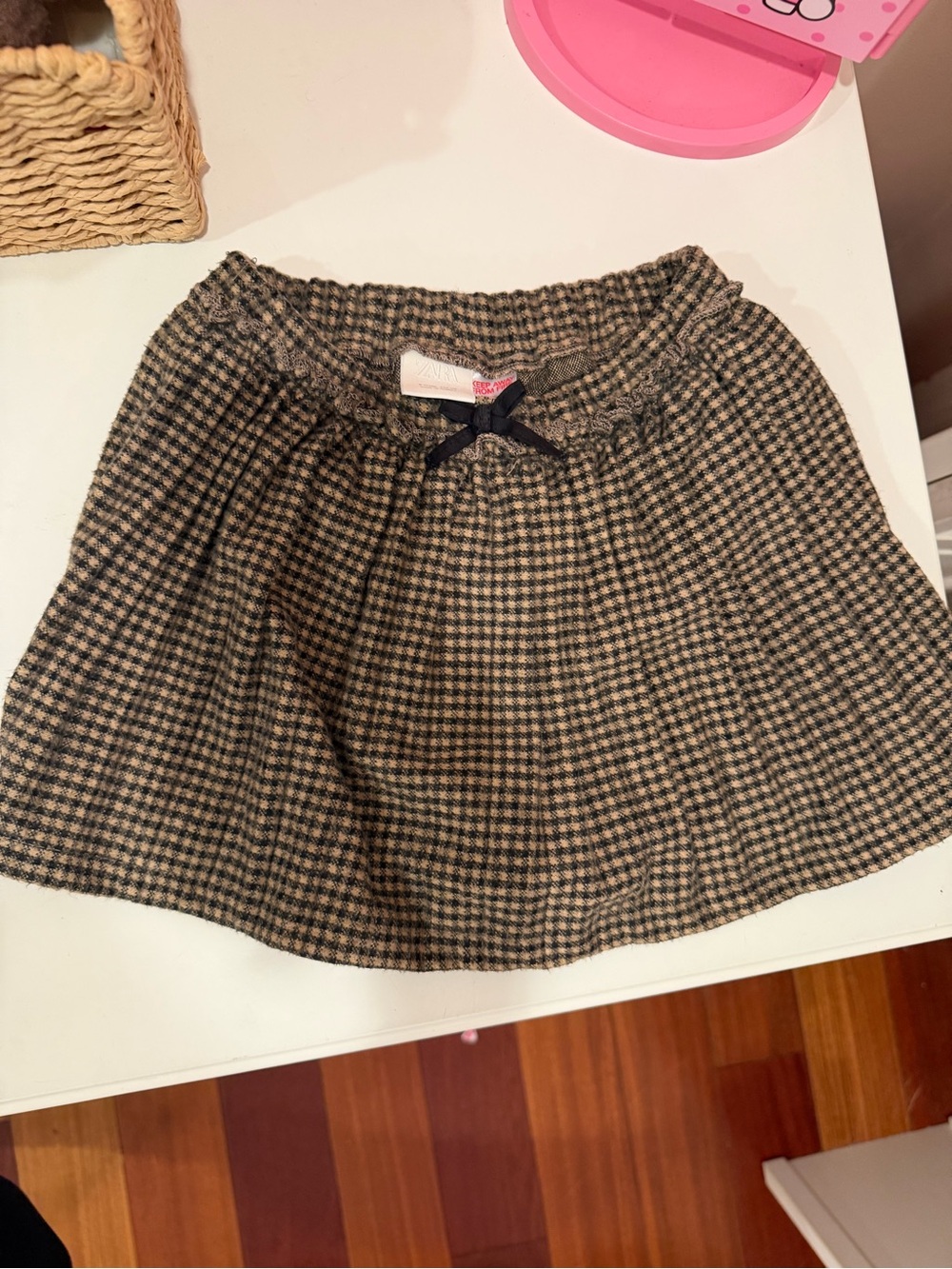 Zara Girls Pleated Plaid Skort Brown/Black | Size 6